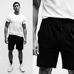 $128 Hiro Clark The Short Black Sweat Shorts Drawstring Raw Hem Men's M